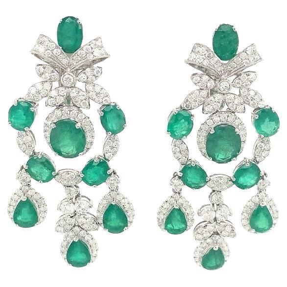 RUCHI Colombian Emerald & Brilliant Diamond White Gold Dangle Earrings