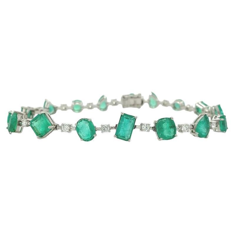 RUCHI Mixed-Shape Emerald and Diamond White Gold Bracelet For Sale