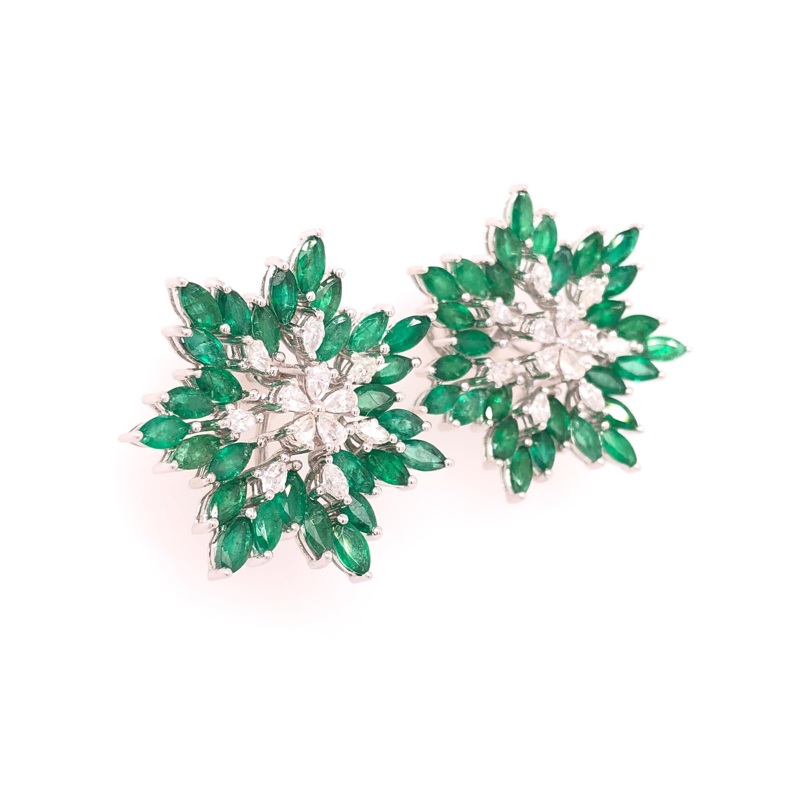 Art Deco Ruchi New York Emerald and Diamond Flower Earrings 