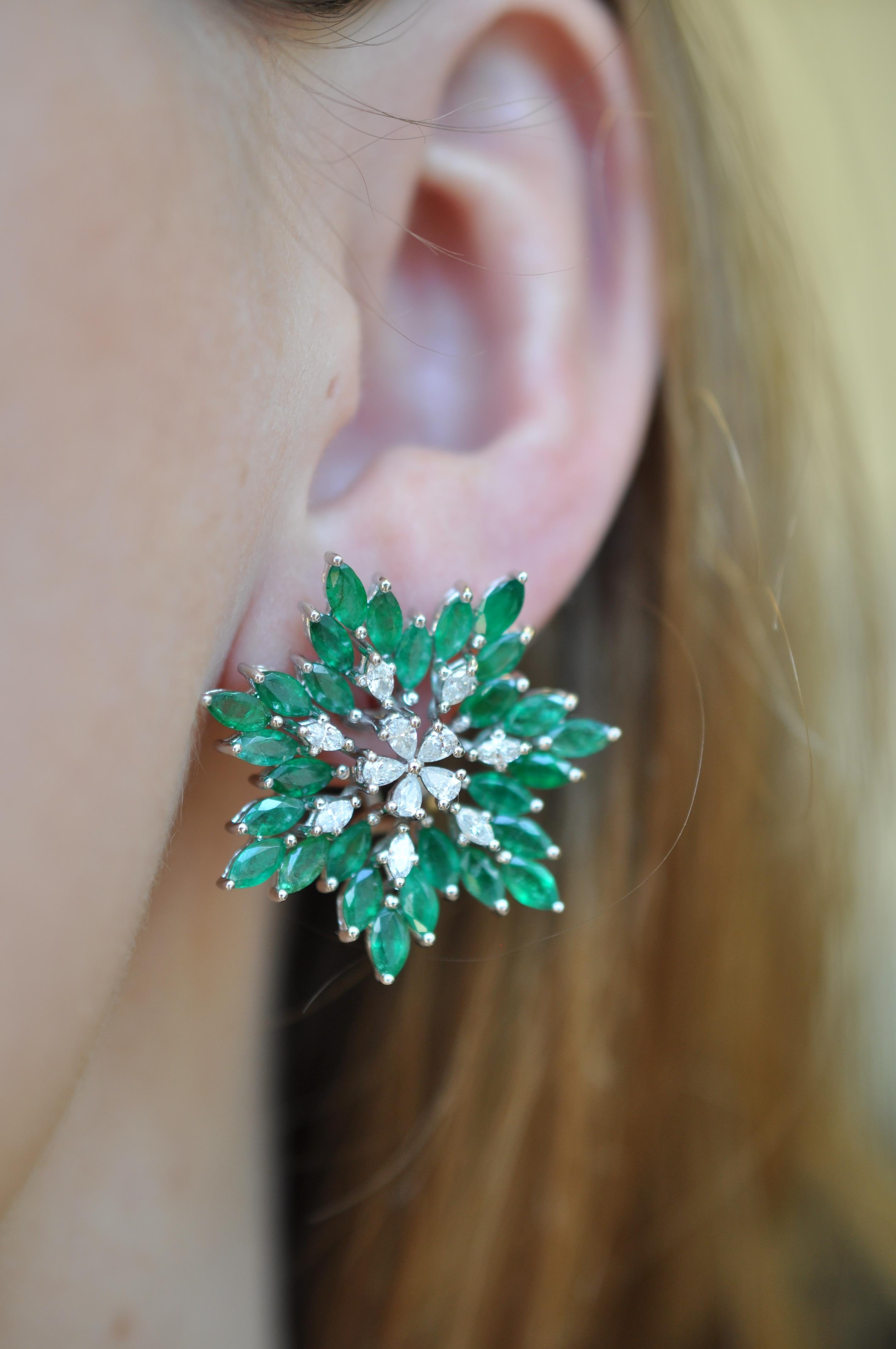 Pear Cut Ruchi New York Emerald and Diamond Flower Earrings 