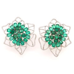 RUCHI Emerald and Diamond Two-Tone Gold Flower Stud Earrings