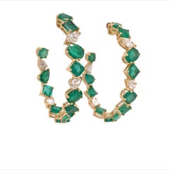 RUCHI Mixed-Shape Emerald and Diamond Yellow Gold Hoop Earrings