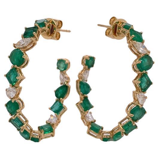 Ruchi New York Emerald and Diamond Hoop Earrings