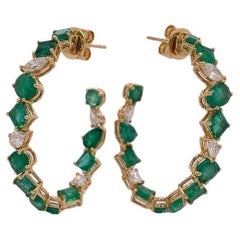 RUCHI Mixed-Shape Emerald and Diamond Yellow Gold Hoop Earrings