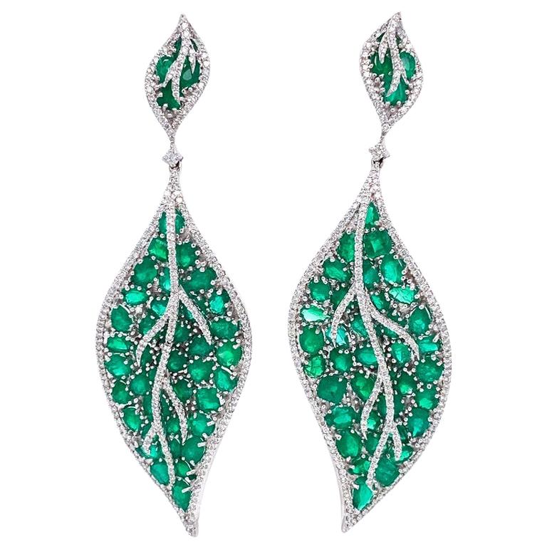 Ruchi New York Emerald and Diamond Leaf Drop Earrings