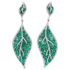 RUCHI Colombian Emerald & Diamond White Gold Leaf Drop Earrings