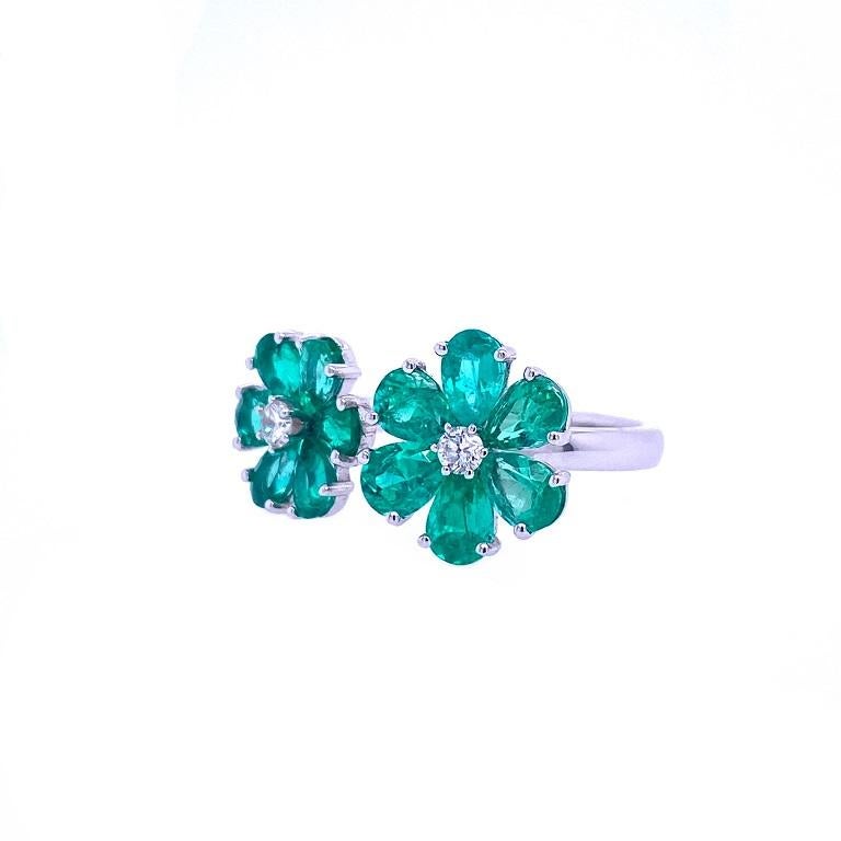 Contemporary Ruchi New York Emerald and Diamond Open Flower Ring