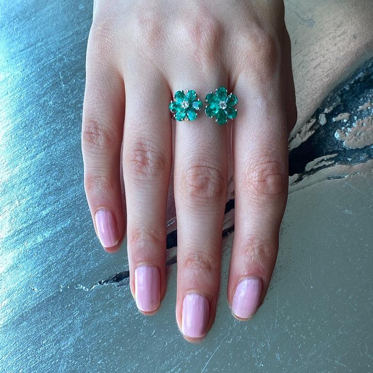 Women's Ruchi New York Emerald and Diamond Open Flower Ring