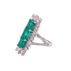 RUCHI Colombian Emerald & Diamond White Gold Elongated Cocktail Ring
