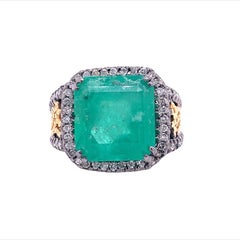 RUCHI 11.63 Carat Colombian Emerald & Diamond Black Gold Cocktail Ring