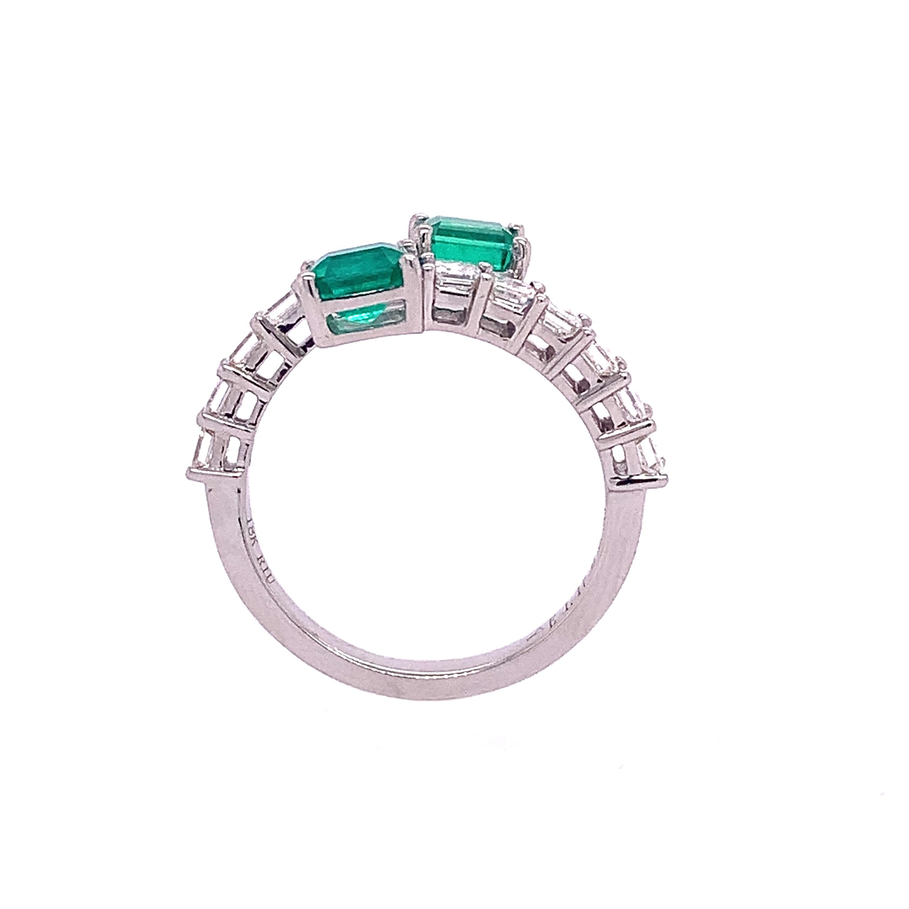 Contemporary RUCHI Colombian Emerald & Diamond White Gold Bypass Ring For Sale