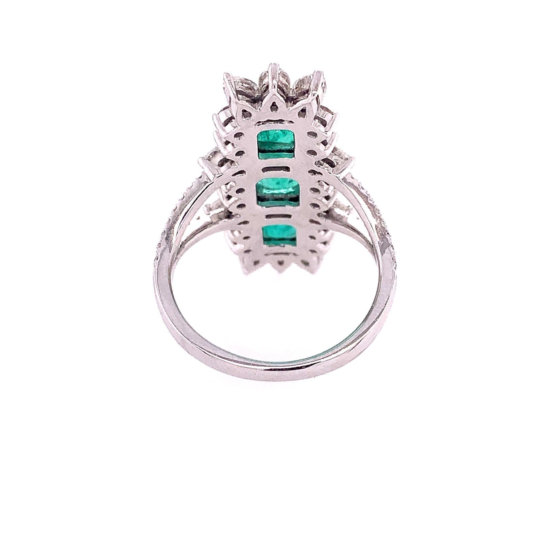 Mixed Cut RUCHI Colombian Emerald & Diamond White Gold Elongated Cocktail Ring For Sale
