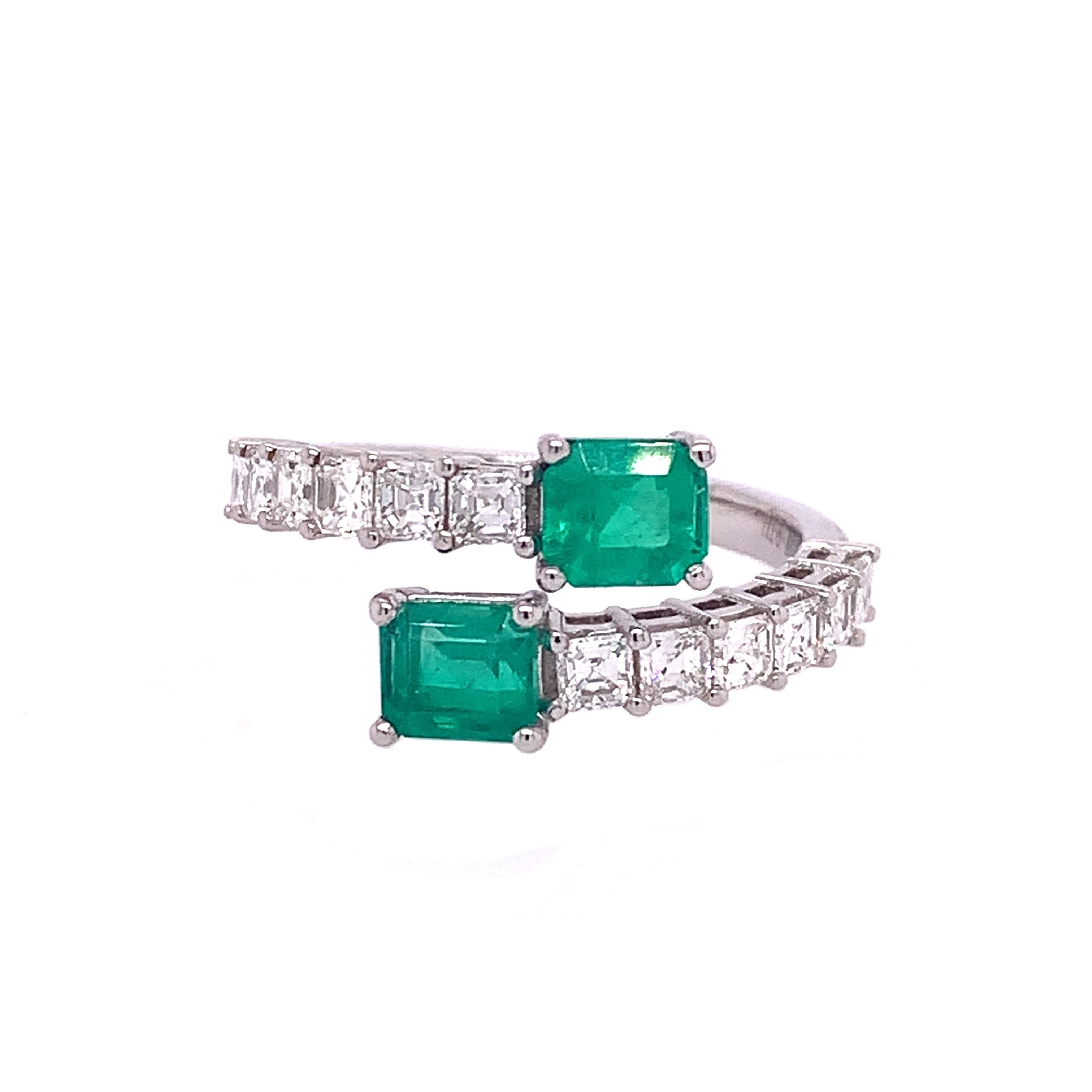 RUCHI Colombian Emerald & Diamond White Gold Bypass Ring