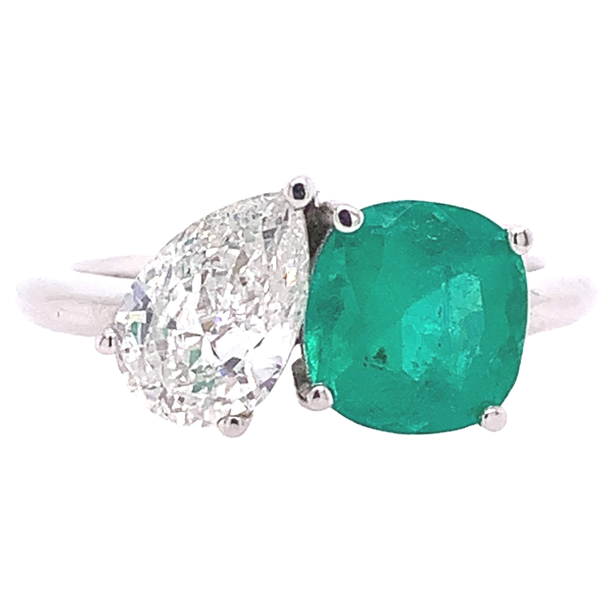 RUCHI Emerald and Diamond White Gold Toi Et Moi Engagement Ring For Sale
