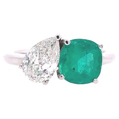 RUCHI Emerald and Diamond White Gold Toi Et Moi Engagement Ring