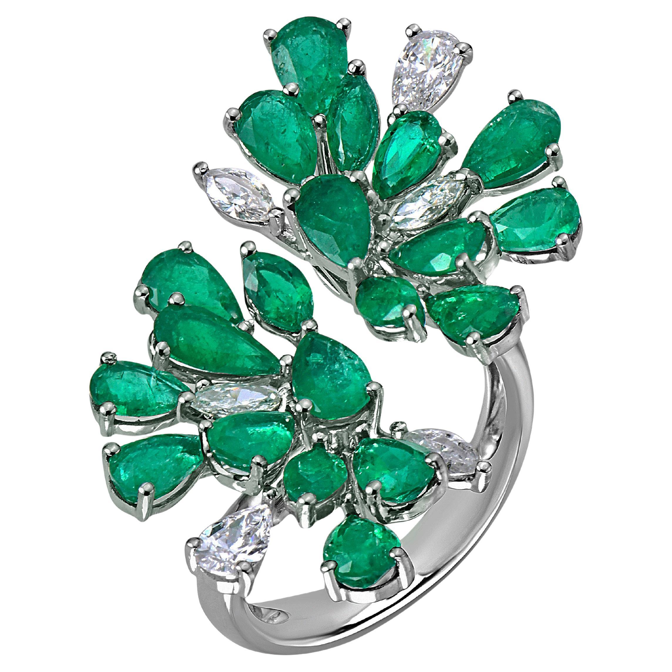 RUCHI Emerald and Diamond White Gold Open Ring For Sale
