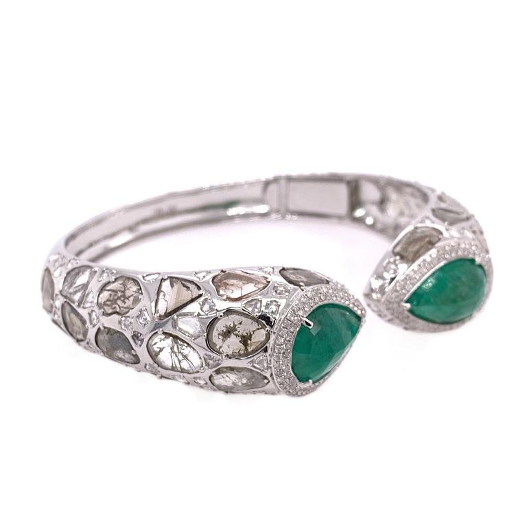 Contemporary Ruchi New York Emerald and Diamond Slice Cuff Bracelet