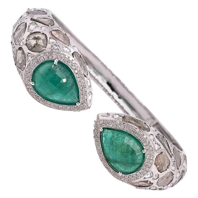 Ruchi New York Emerald and Diamond Slice Cuff Bracelet