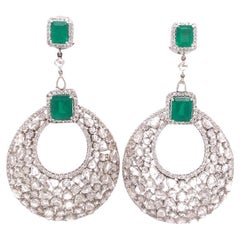 RUCHI Colombian Emerald and Rose-Cut Diamond White Gold Dangle Earrings