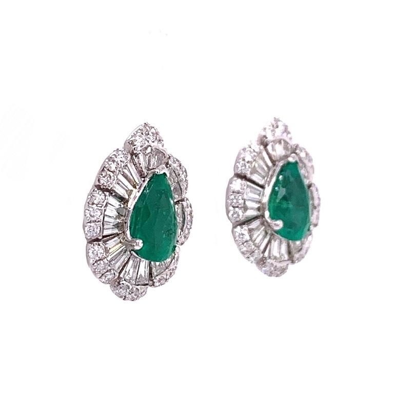 Contemporary Ruchi New York Emerald and Diamond Stud Earrings