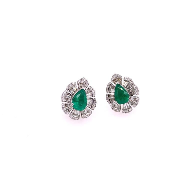 Pear Cut Ruchi New York Emerald and Diamond Stud Earrings