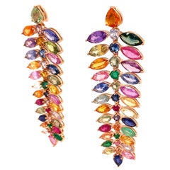 Ruchi New York Emerald and Multi-Color Sapphire Chandelier Earrings
