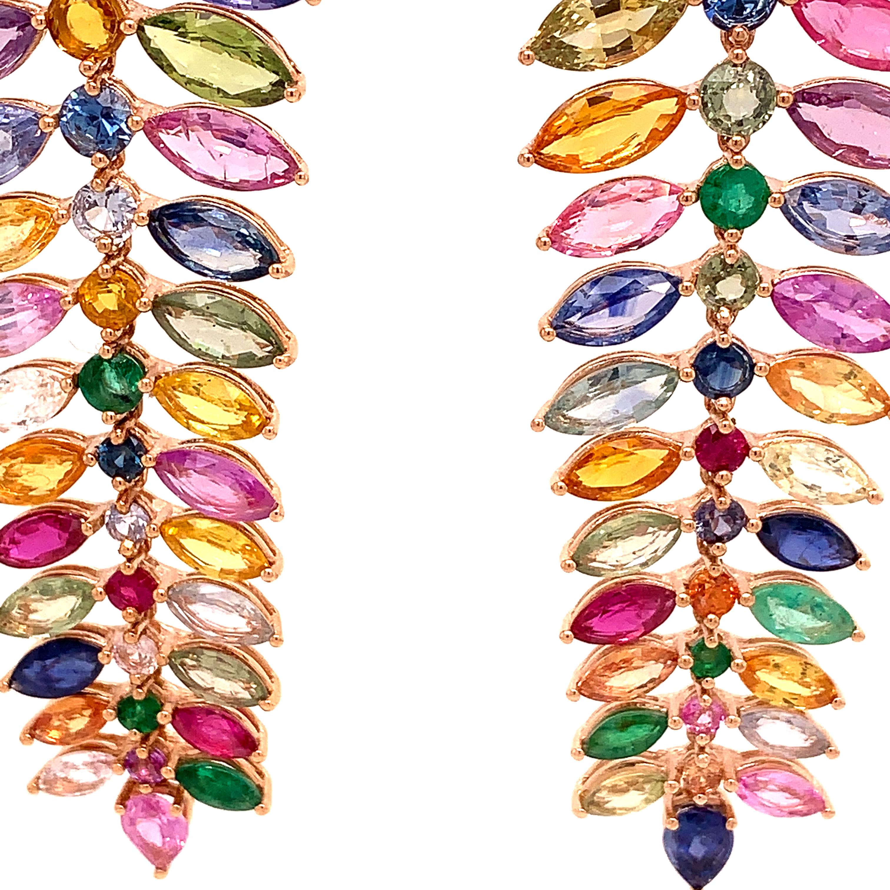 Contemporary Ruchi New York Emerald and Multi-Color Sapphire Chandelier Earrings