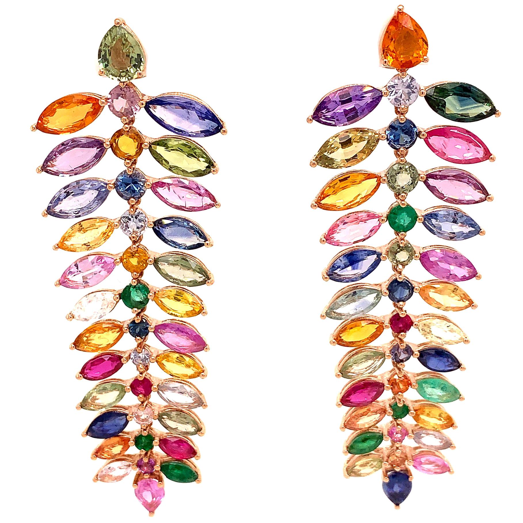 Ruchi New York Emerald and Multi-Color Sapphire Chandelier Earrings