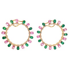 Ruchi New York Emerald and Pink Sapphire C-Shape Earrings