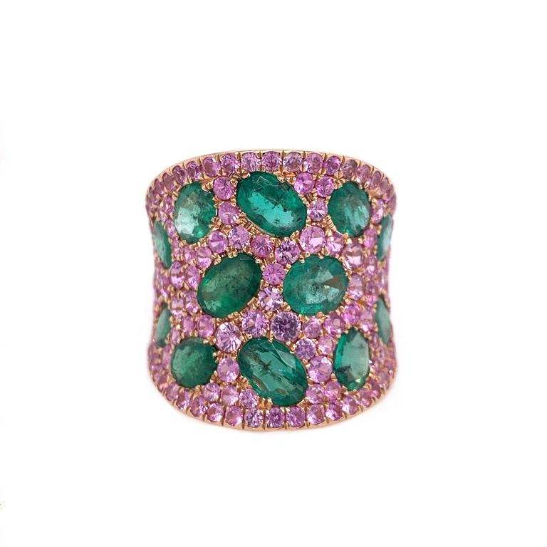 Contemporary Ruchi New York Emerald and Pink Sapphire Cocktail Ring