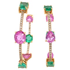Ruchi New York Emerald and Pink Sapphire Hoop Earrings