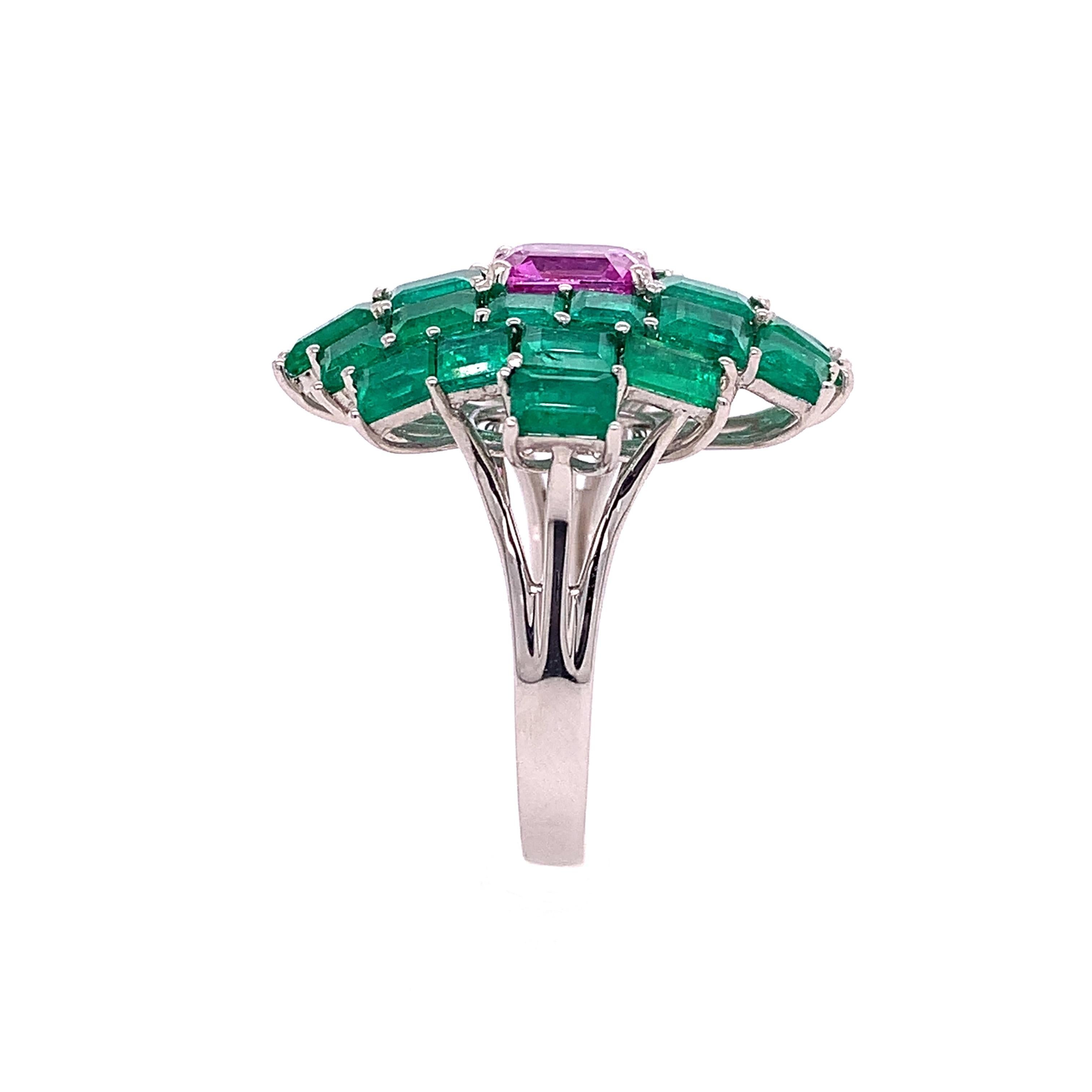 18K White Gold
Emerald: 4.45ct total weight.
Pink Sapphire: 1.25ct total weight.