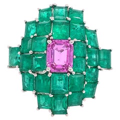 RUCHI Colombian Emerald and Pink Sapphire White Gold Cocktail Ring