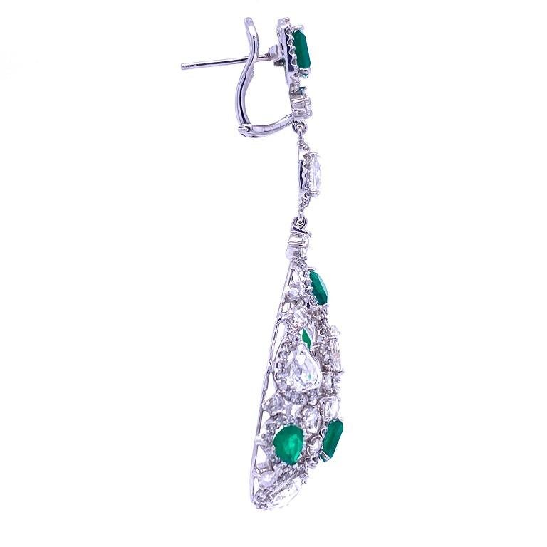 Ruchi New York Emerald and Rose Cut Diamond Chandelier Earrings For ...