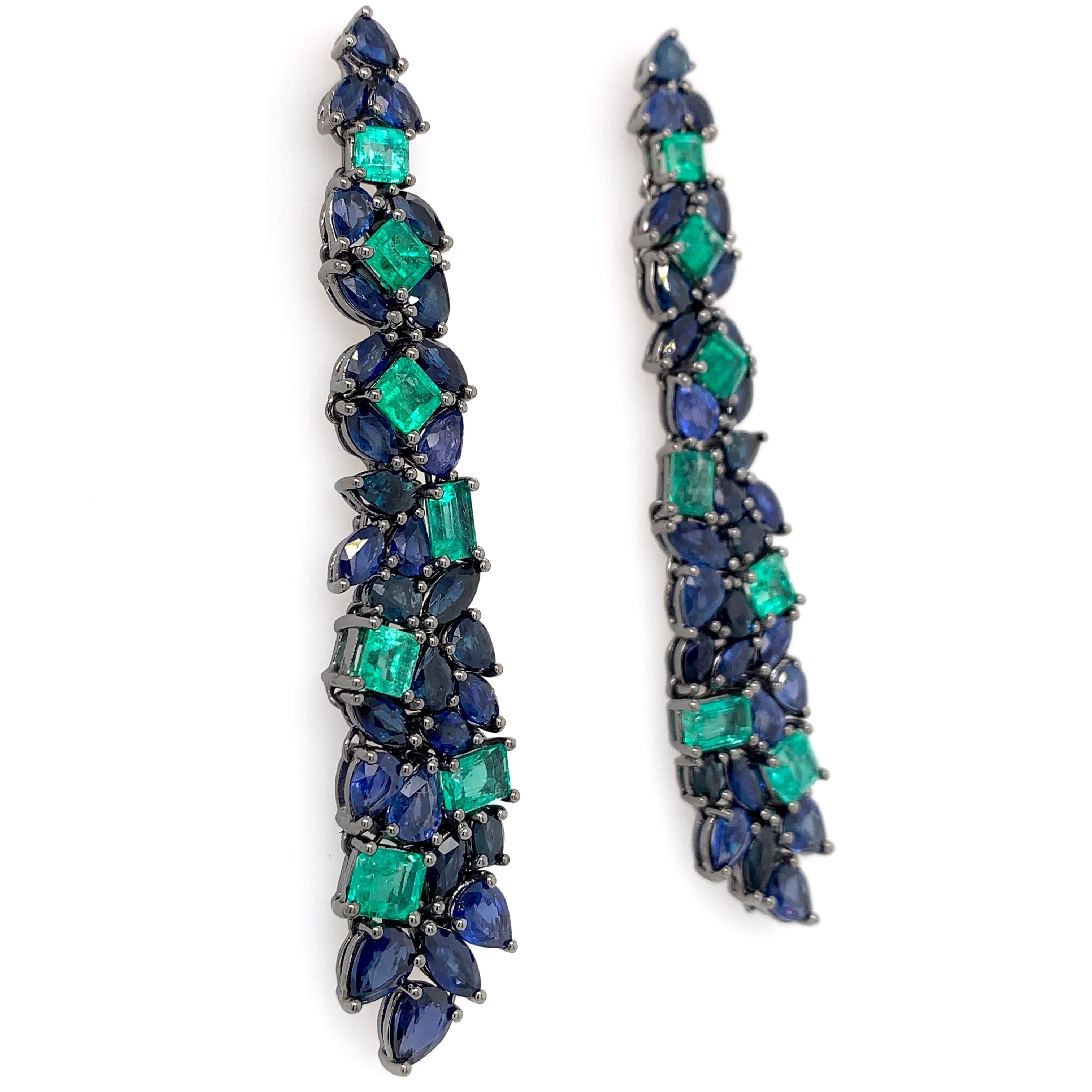 Contemporary Ruchi New York Emerald and Sapphire Chandelier Earrings