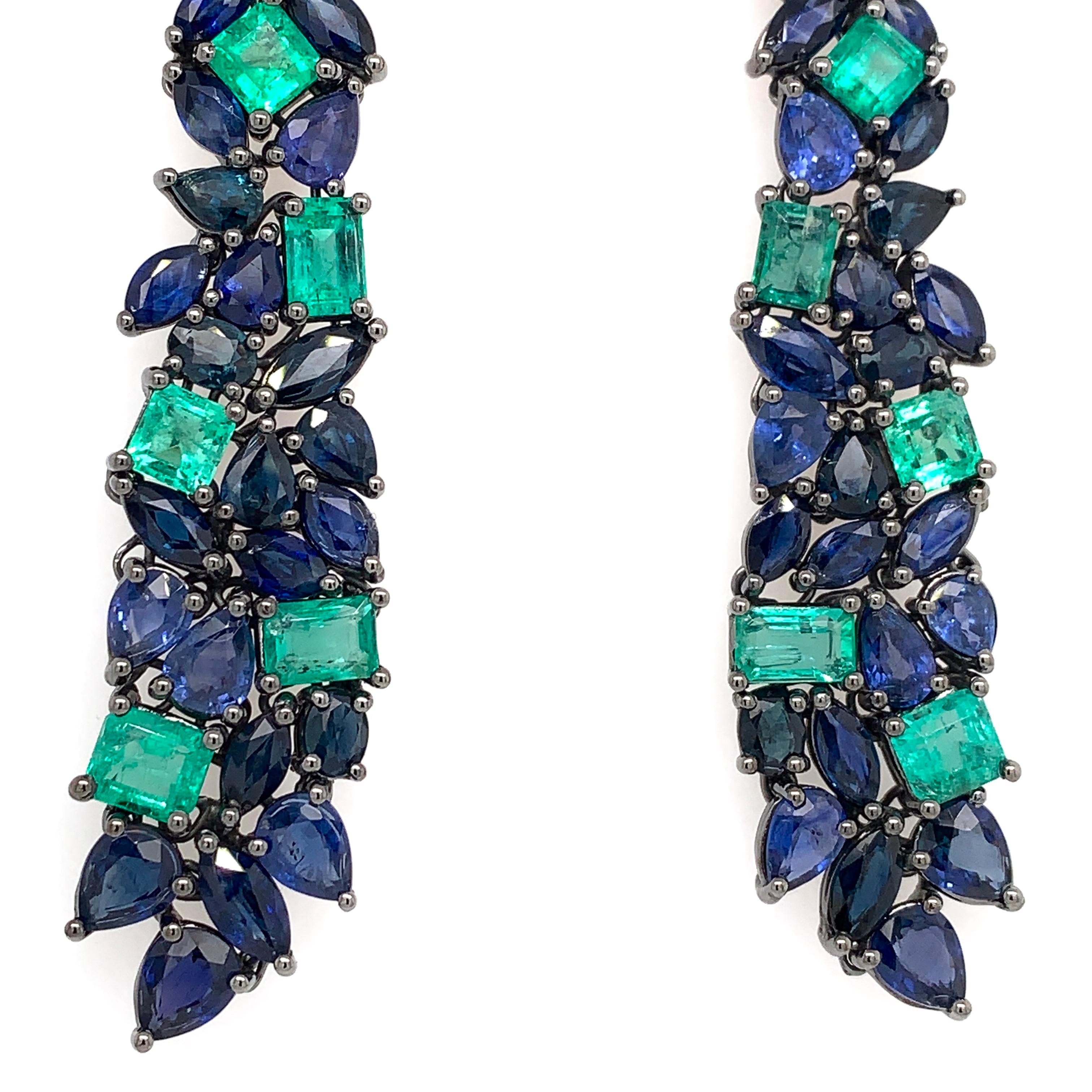 Pear Cut Ruchi New York Emerald and Sapphire Chandelier Earrings