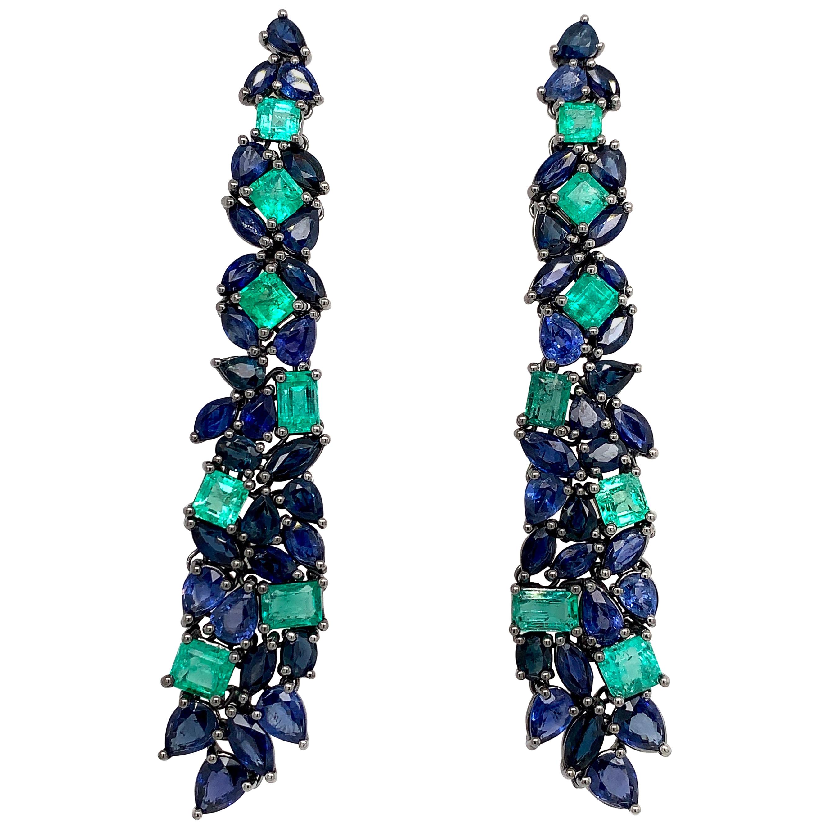 Ruchi New York Emerald and Sapphire Chandelier Earrings