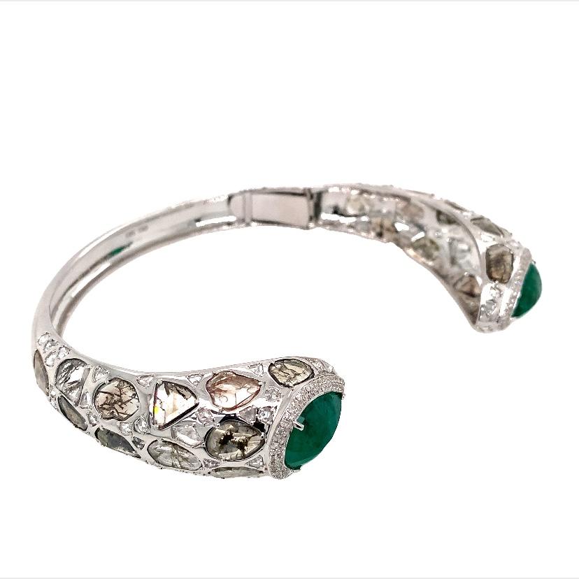 Contemporary Ruchi New York Emerald and Slice Diamond Bangle For Sale