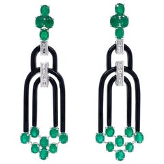 Ruchi New York Emerald, Black Agate and Diamond Earrings