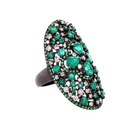 RUCHI Emerald and Green Garnet Cluster Black Rhodium Gold Oval Cocktail Ring