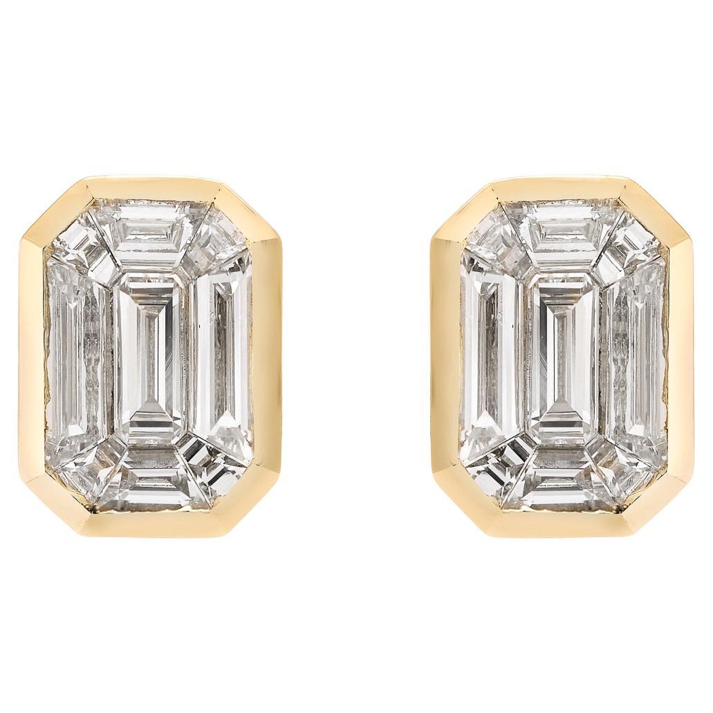 RUCHI Emerald-Cut Baguette Diamond Yellow Gold Stud Earrings
