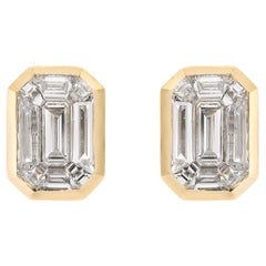 RUCHI Emerald-Cut Baguette Diamond Yellow Gold Stud Earrings