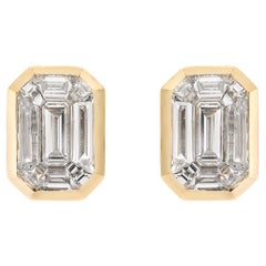 RUCHI Emerald-Cut Baguette Diamond Yellow Gold Stud Earrings