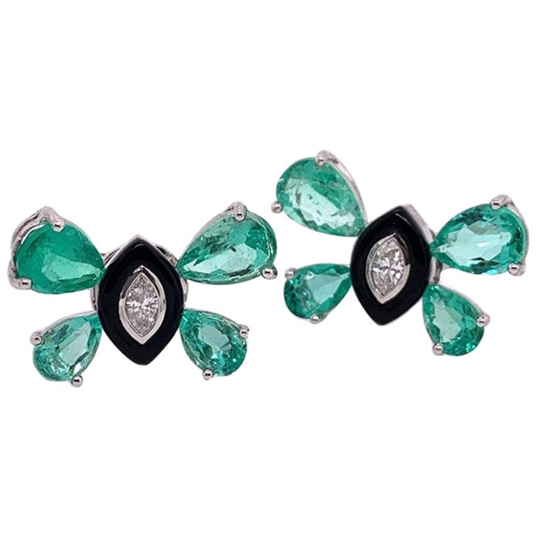 Ruchi New York Emerald, Diamond and Black Agate Butterfly Stud Earrings