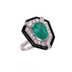 Ruchi New York Emerald, Diamond and Black Agate Cocktail Ring