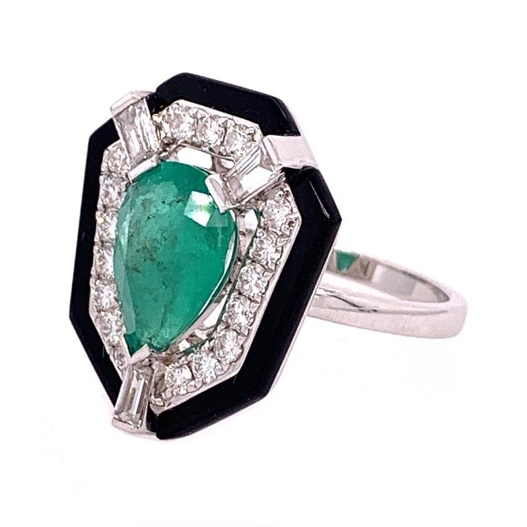 Contemporary Ruchi New York Emerald, Diamond and Black Agate Cocktail Ring