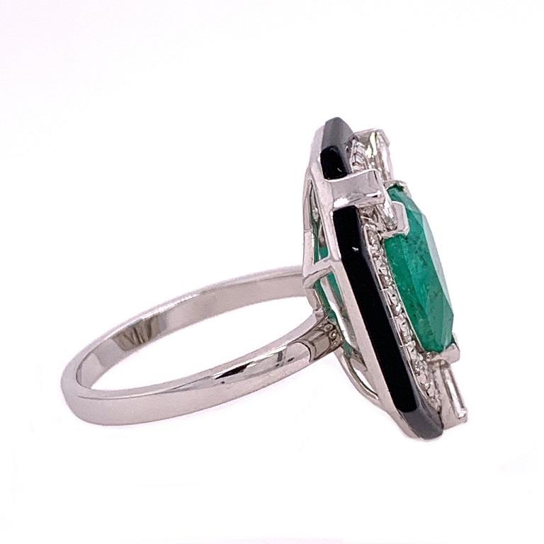 Pear Cut Ruchi New York Emerald, Diamond and Black Agate Cocktail Ring