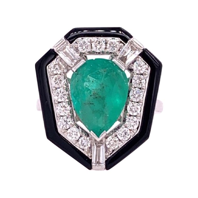 Ruchi New York Emerald, Diamond and Black Agate Cocktail Ring