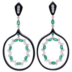 Ruchi New York Emerald, Diamond, and Black Agate Drop Earrings