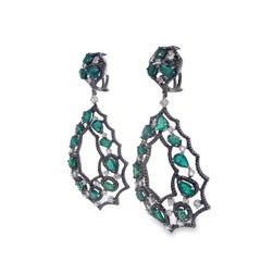 RUCHI Emerald, Diamond and Black Diamond Black Rhodium Chandelier Earrings